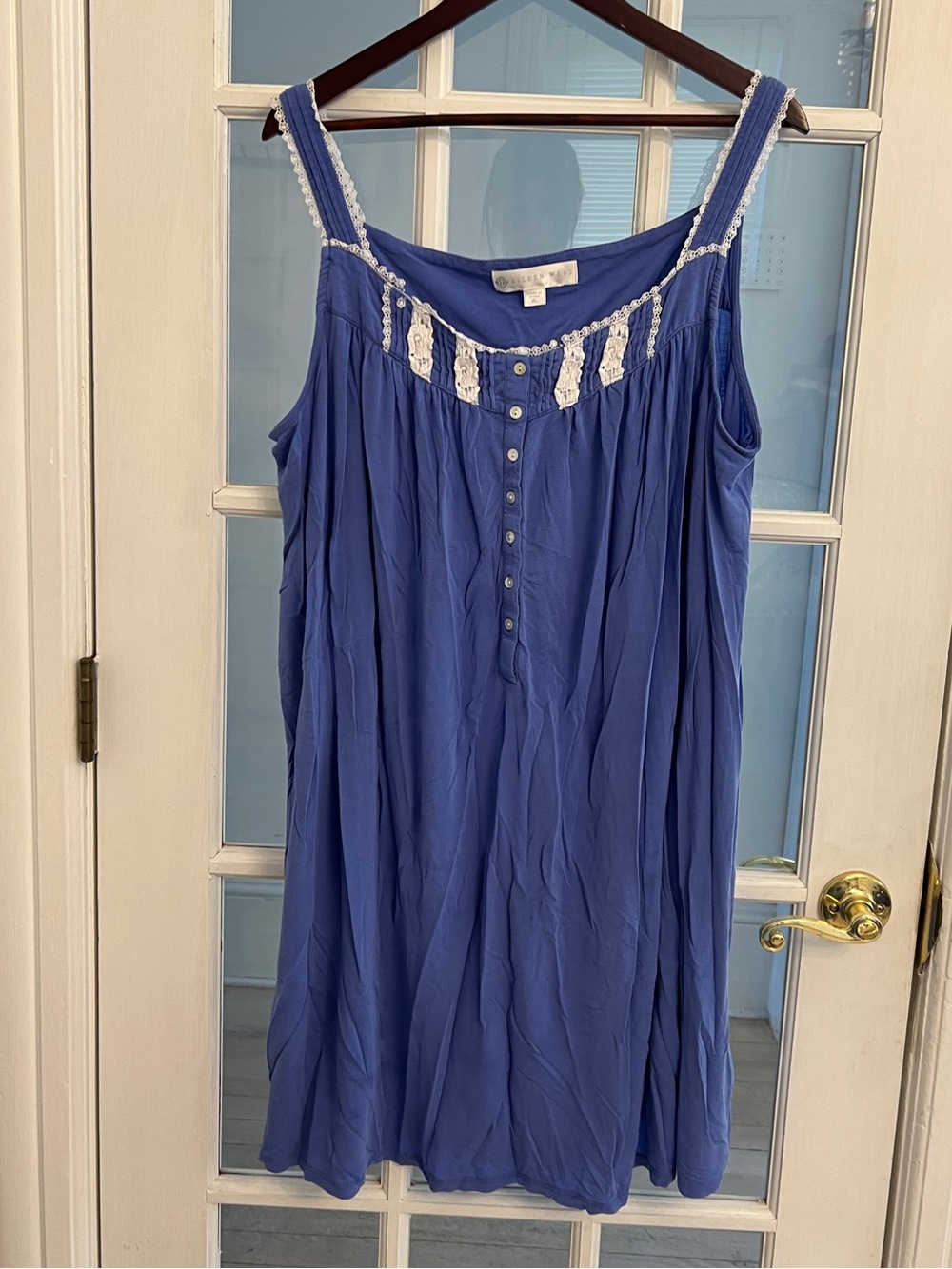 EILEEN WEST Women’s Blue Lace Trim Modal Sleeveless Nightgown Sleep Dress XL